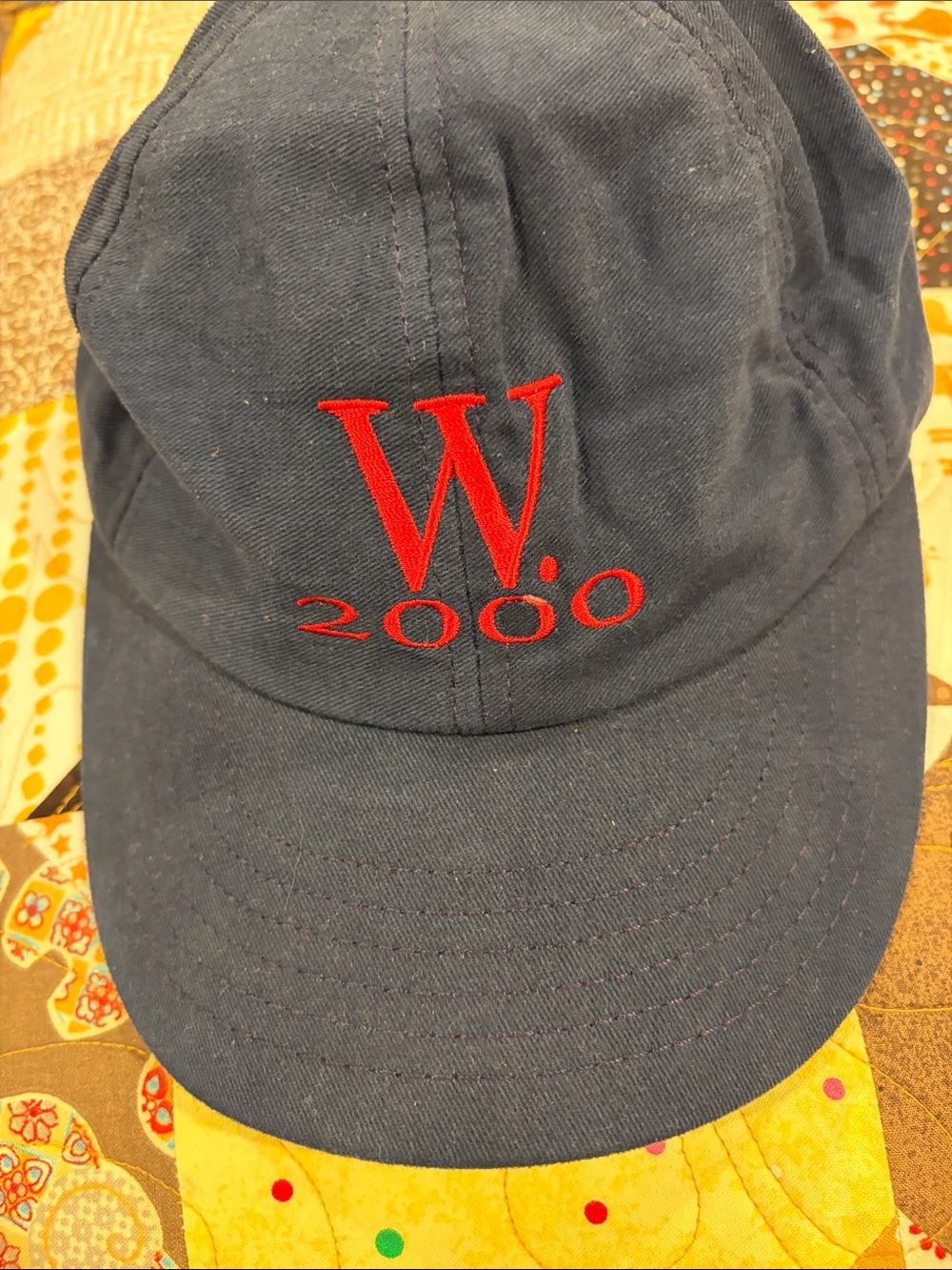 George W. Bush baseball hat, campaign, 2000 adjustable leather strap navy red W.
